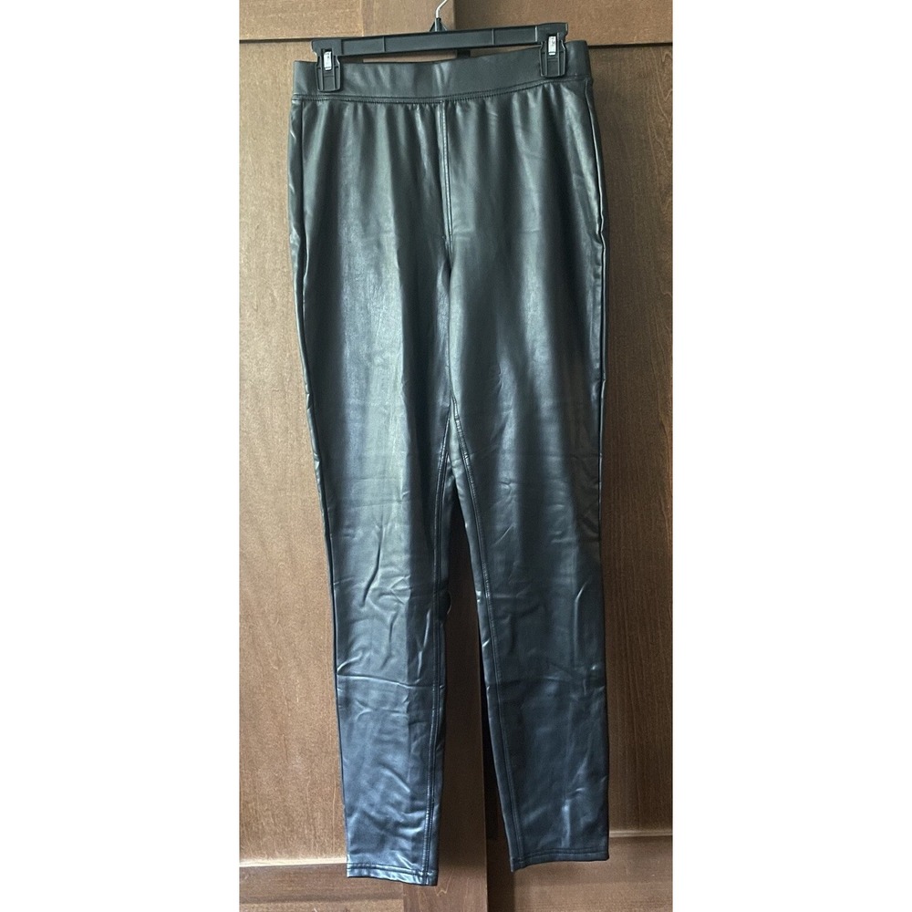 HUE Studio Pants Faux Leather Black High Rise Leggings Pull On Womens Medium